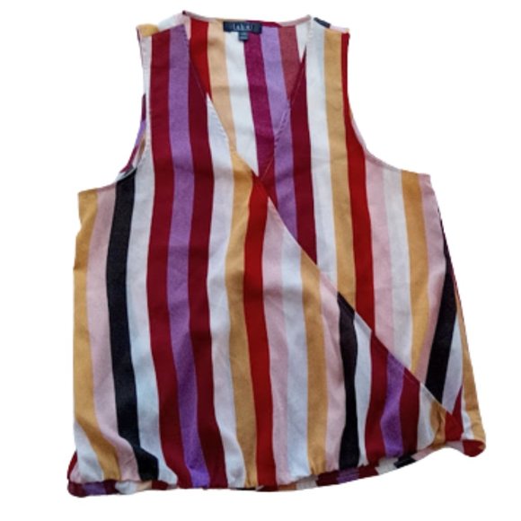---  RACHEL ROY Bright Multicolor Striped Faux Wrap Tank Blouse Top Size Large - Picture 1 of 3